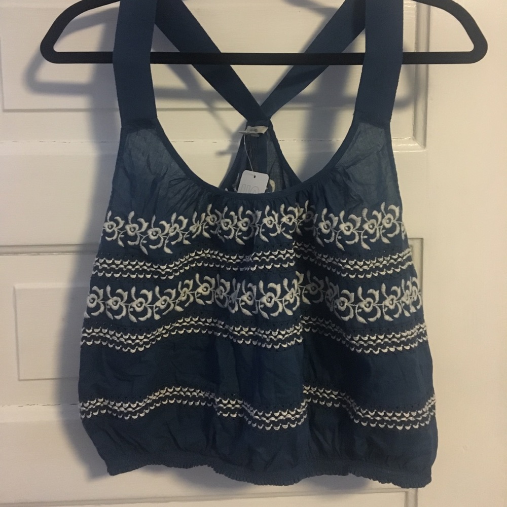 Blue embroidered tank